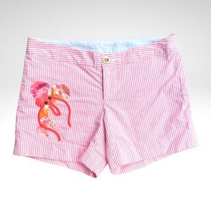 LILLY PULITZER Pink Striped Callahan Party Shorts Sequin Lobster Detail Size 2
